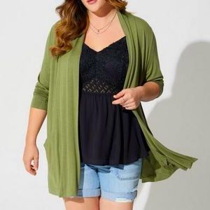 Torrid Super Soft Straight Front Cardigan Pockets Olivine Olive Green Fall Light